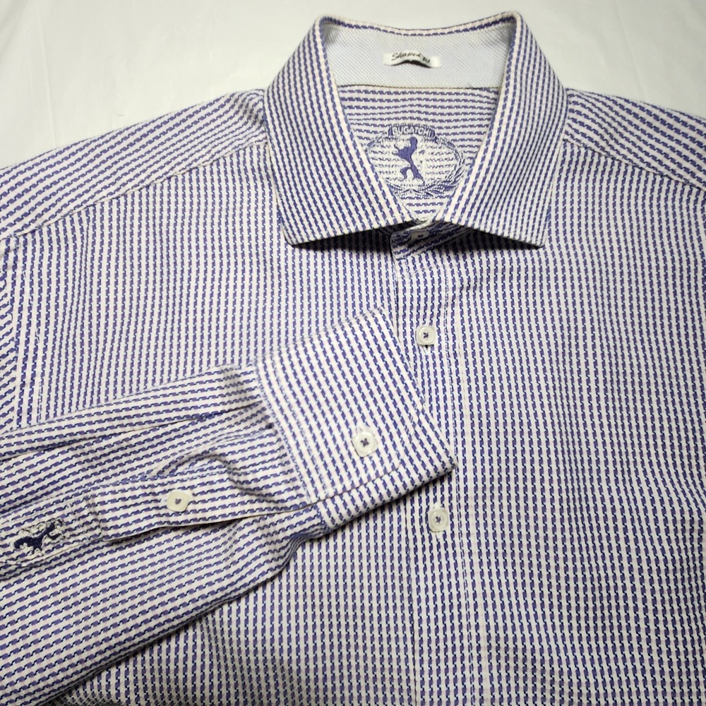 Bugatchi Shape Fit Purple/Pink Mens Check Dress Shirt Long Sleeve Shirt Size L